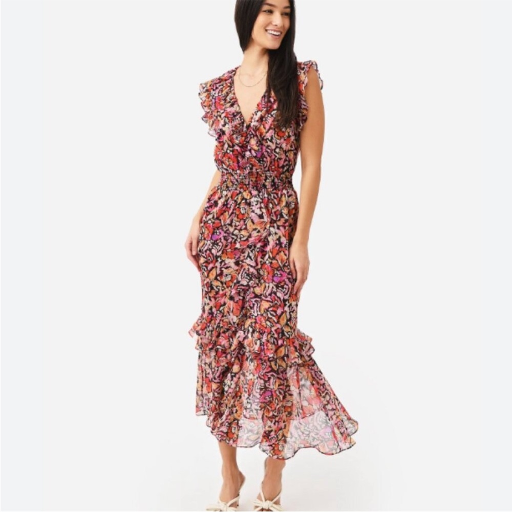 MISA Los Angeles Kidada pink multi floral midi dress XS